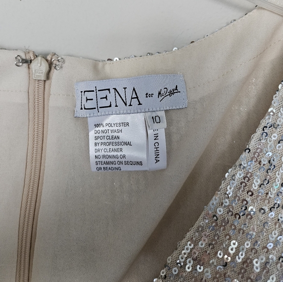 Ieena for Mac Duggal Silver Sequin High Slit Ruffle Formal Gown NWOT Size 10 - Picture 6 of 16